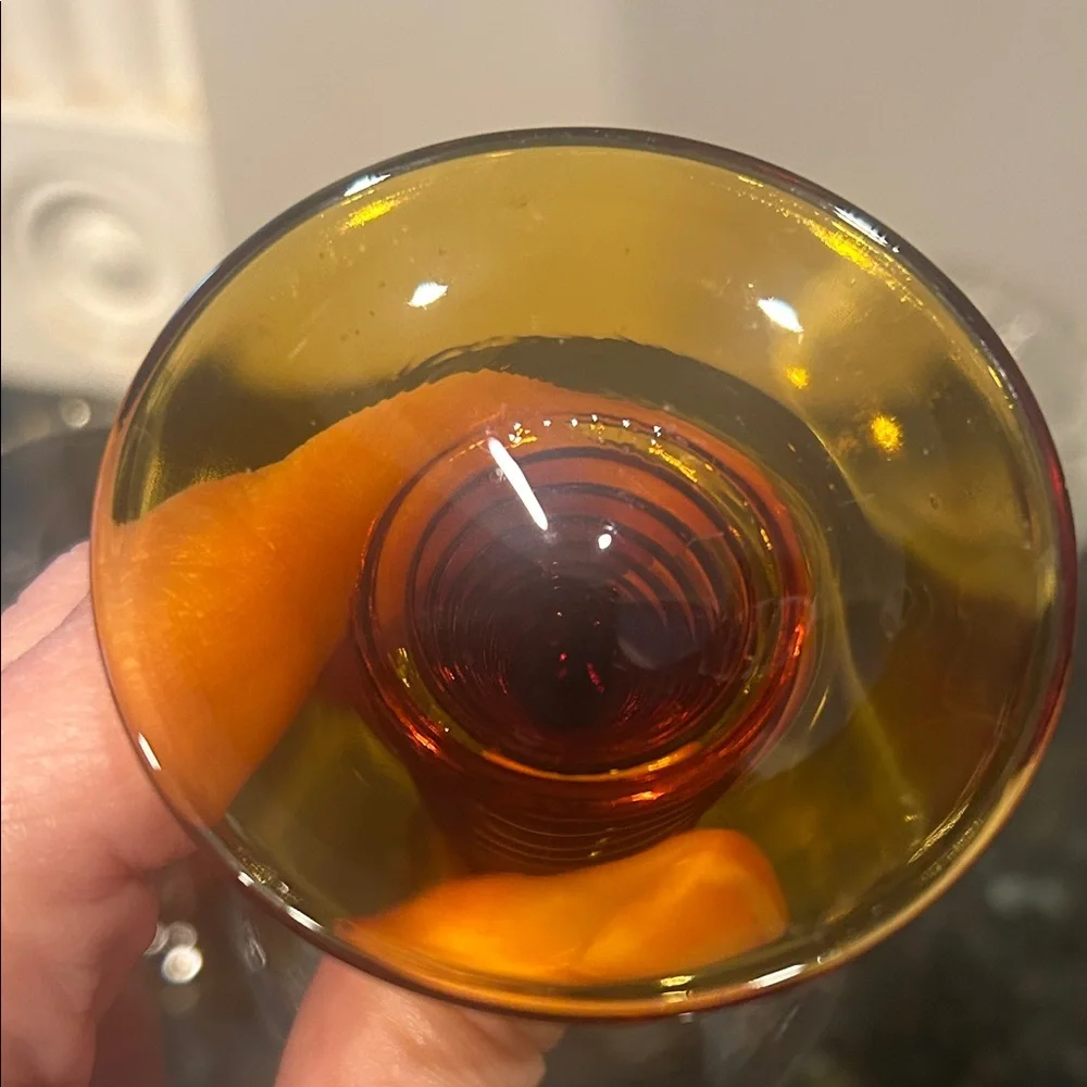 Vgt amber beehive stemmed wine or brandy glasses. Made in France MCM - Picture 3 of 6